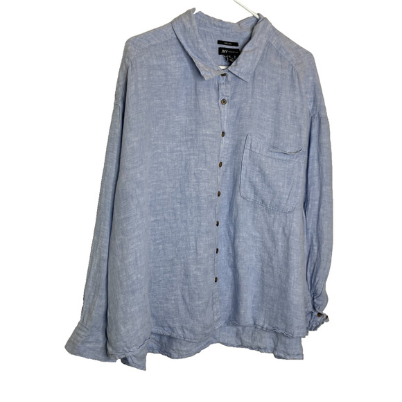 Women's 3XL Jones New York 100% Linen Blue Chambray Button Down Shirt - Picture 2 of 4